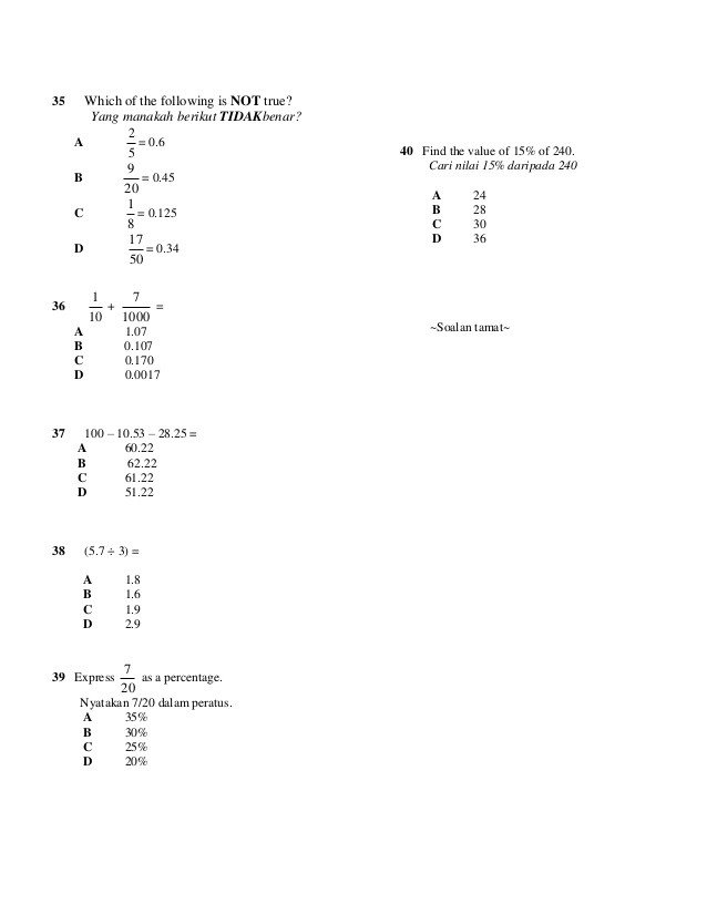 Soalan Latihan Matematik Tingkatan 1 Integer - Contoh 36