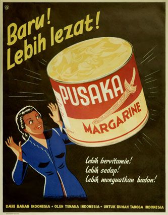 dilihat dari gambarnya saja poster pusaka margarine ini sudah djadoel antik usianya reklame atau iklan margarine pusaka ini dicetak oleh pertjetakan de