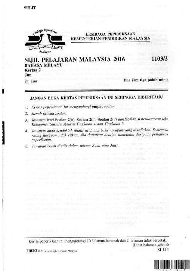 Kertas Soalan Bahasa Melayu Pt3 2015 - Wolilo