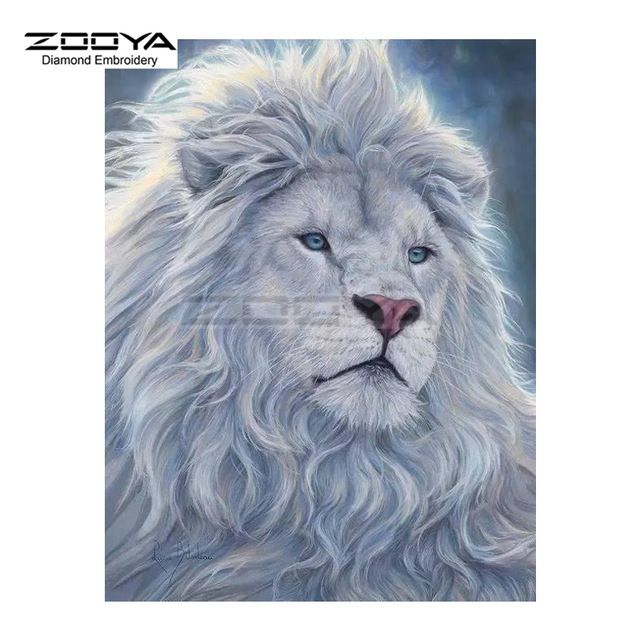 zooya berlian bordir 5d diy berlian lukisan putih singa hewan berlian lukisan cross stitch berlian imitasi