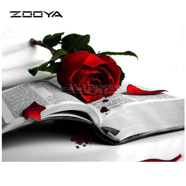 zooya berlian bordir diy berlian lukisan mawar merah bunga dan buku berlian lukisan cross stitch berlian