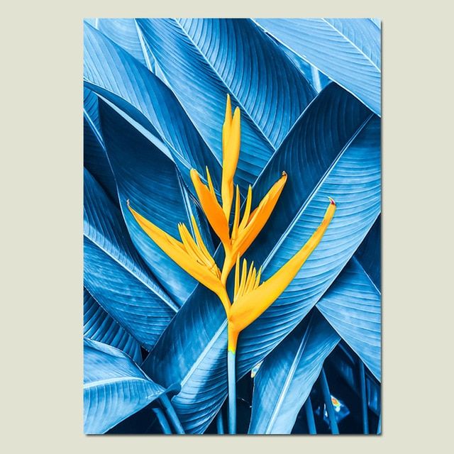 kaktus abstrak lukisan biru daun dinding seni lukisan poster dan cetakan kuning bunga kanvas mencetak lukisan